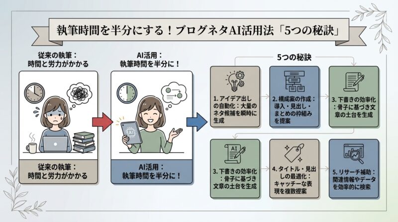執筆時間を半分にする！ブログネタAI活用法「5つの秘訣」