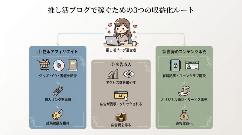 推し活ブログで稼ぐための3つの収益化ルート