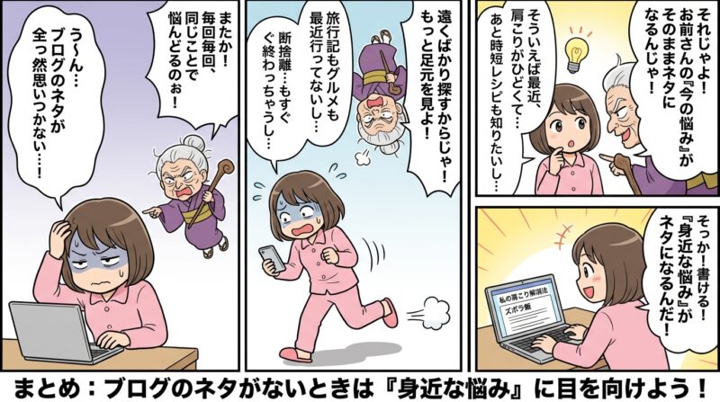 まとめ：ブログのネタがないときは「身近な悩み」に目を向けよう