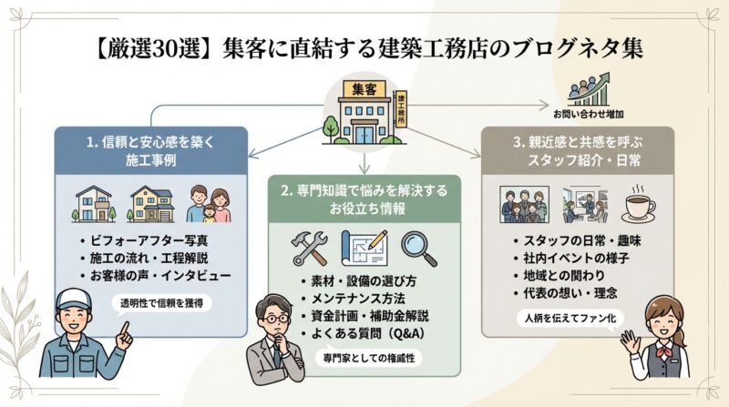 AIで作るゼロ初心者のアフィリエイト講座∸nano婆と学ぼう! | もう困らない!建築工務店ブログネタ30選、集客に繋がる記事のコツをプロが伝授 【厳選30選】集客に直結する建築工務店のブログネタ集
