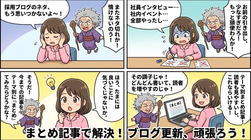 AIで作るゼロ初心者のアフィリエイト講座∸nano婆と学ぼう! | もう悩まない!採用ブログネタ30選、人事がすぐ書ける厳選アイデアとコツ まとめ