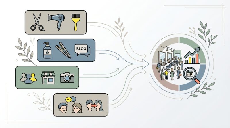 AIで作るゼロ初心者のアフィリエイト講座∸nano婆と学ぼう! | もう悩まない!美容室ブログネタ30選、集客を最大化する書き方と具体例を解説 【カテゴリー別】集客を最大化する美容室ブログネタ30選