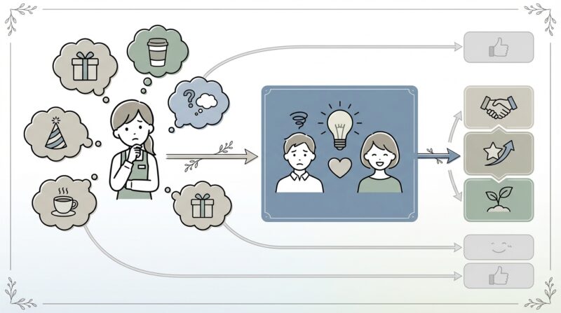 AIで作るゼロ初心者のアフィリエイト講座∸nano婆と学ぼう! | スタッフブログネタ切れを即解決!店舗や会社で今すぐ書けるアイデア30選 【結論】迷ったら「お客様の悩み解決」を最優先に書いてください