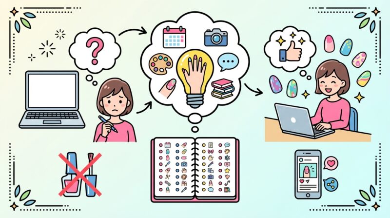 AIで作るゼロ初心者のブログ講座∸nano婆と学ぼう! | もう悩まない!ネイルブログネタ50選、読者がファンになる書き方のコツをプロが解説 ネイルブログのネタ切れを解消!読者が喜ぶ50のアイデア集