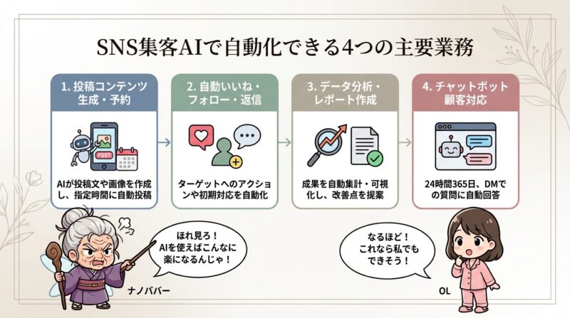 SNS集客AIで自動化できる4つの主要業務