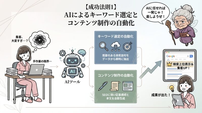 【成功法則1】AIによるキーワード選定とコンテンツ制作の自動化